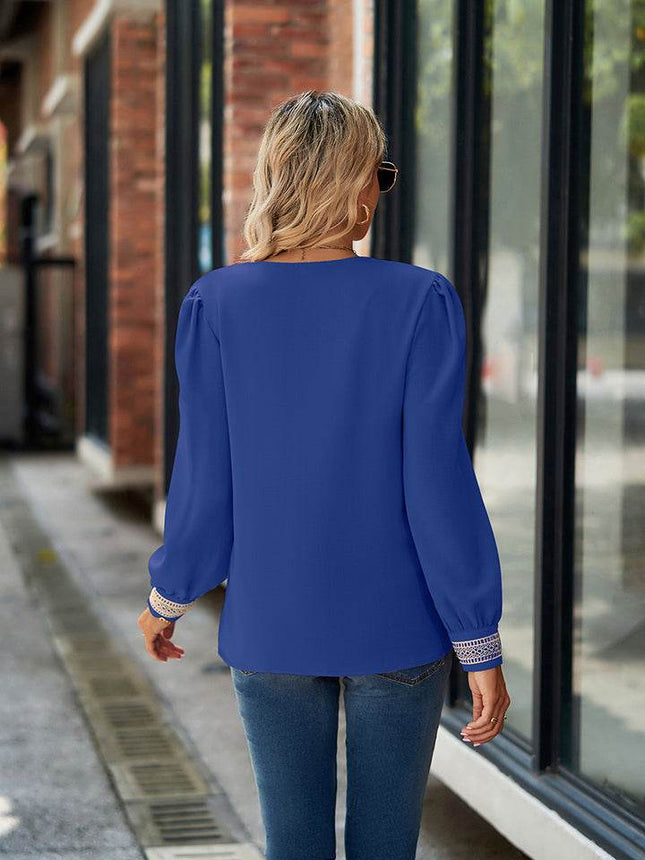 V-Neck Long Sleeve Blouse - MimiStylez