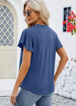 V-Neck Flutter Sleeve T-Shirt - MimiStylez