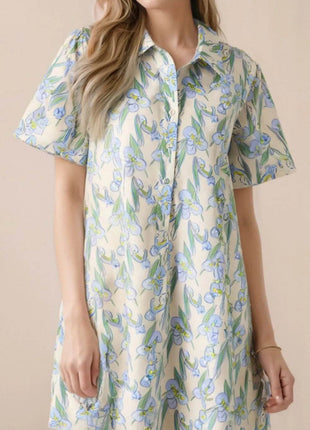 Floral Print Button-Up Shirt Dress - MimiStylez