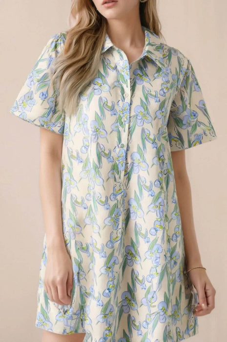 Floral Print Button-Up Shirt Dress - MimiStylez