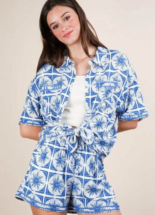 VERY J Full Size Tropical Printed Shirt Top and Shorts Set Plus Size - MimiStylez