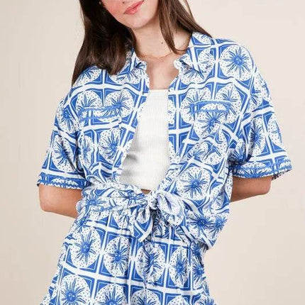 VERY J Full Size Tropical Printed Shirt Top and Shorts Set Plus Size - MimiStylez