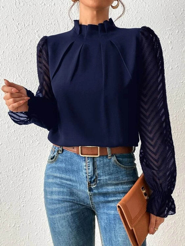 Mock Neck Flounce Sleeve Blouse - MimiStylez