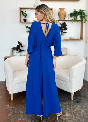 Double Take Full Size Surplice Wide Leg Jumpsuit with Pockets - MimiStylez