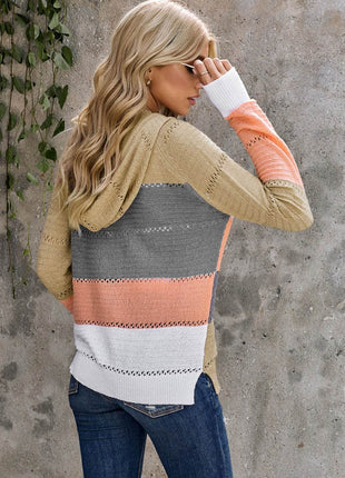 Zip-Up Raglan Sleeve Openwork Hooded Cardigan - MimiStylez