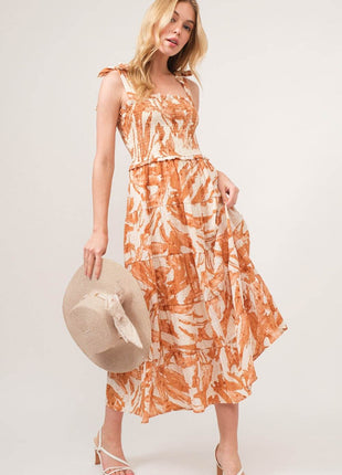 And The Why Tie Shoulder Smocked Midi Tiered Dress - MimiStylez