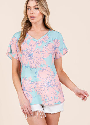 BOMBOM Floral Short Sleeve T-Shirt - MimiStylez
