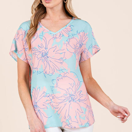 BOMBOM Floral Short Sleeve T-Shirt - MimiStylez