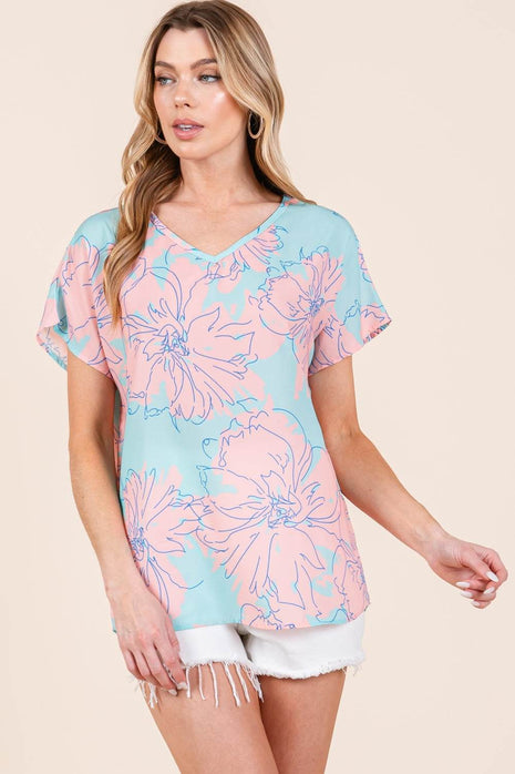 BOMBOM Floral Short Sleeve T-Shirt - MimiStylez