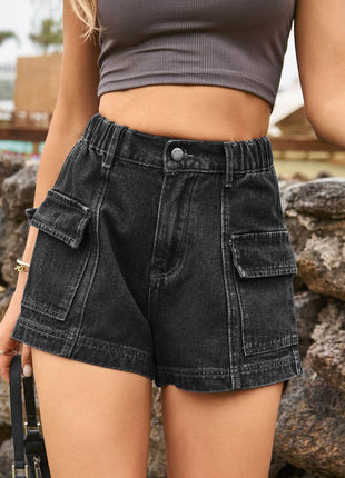 High Waist Denim Shorts with Pockets - MimiStylez