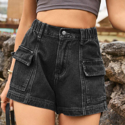 High Waist Denim Shorts with Pockets - MimiStylez