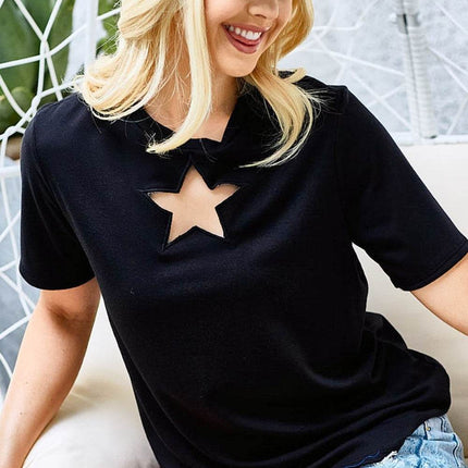 BiBi Star Cutout Short Sleeve T-Shirt - MimiStylez