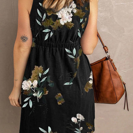 Double Take Printed Scoop Neck Sleeveless Buttoned Magic Dress with Pockets - MimiStylez