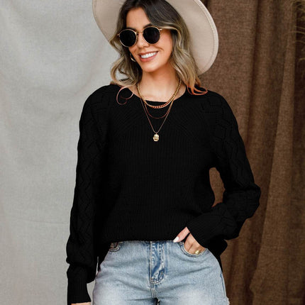 Openwork Round Neck Raglan Sleeve Sweater - MimiStylez
