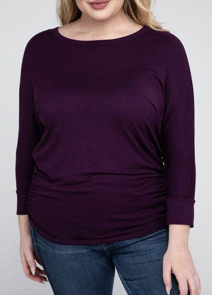 Plus Luxe Rayon Boat Neck 3/4 Sleeve Top - MimiStylez