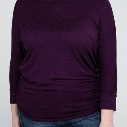 Plus Luxe Rayon Boat Neck 3/4 Sleeve Top - MimiStylez