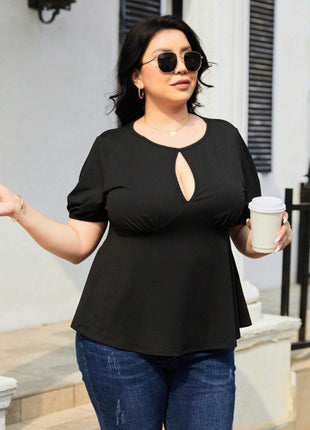 Plus Size Cutout Short Sleeve Blouse - MimiStylez