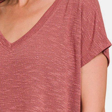 Zenana V-Neck Short Sleeve Crop T-Shirt - MimiStylez