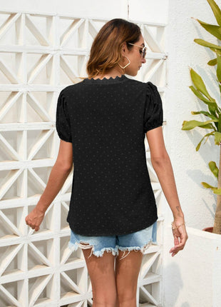 Swiss Dot Lace Detail V-Neck Blouse - MimiStylez