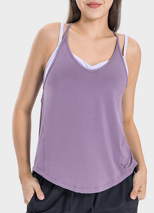 Slit Spaghetti Strap Scoop Neck Active Cami - MimiStylez