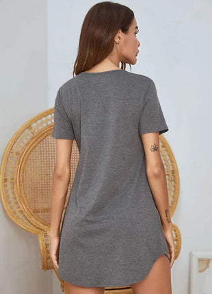 V-Neck Short Sleeve Lounge Dress - MimiStylez