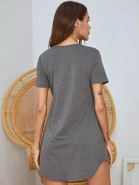 V-Neck Short Sleeve Lounge Dress - MimiStylez