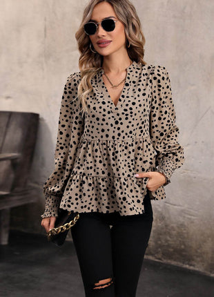 Notched Lantern Sleeve Tiered Top - MimiStylez