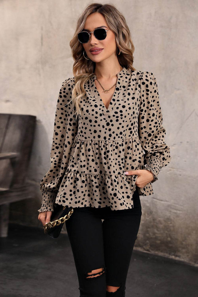 Notched Lantern Sleeve Tiered Top - MimiStylez