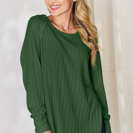 Basic Bae Full Size Ribbed Round Neck Slit T-Shirt - MimiStylez