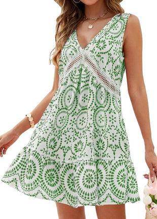 Printed V-Neck Sleeveless Mini Dress - MimiStylez