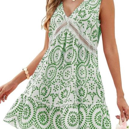 Printed V-Neck Sleeveless Mini Dress - MimiStylez