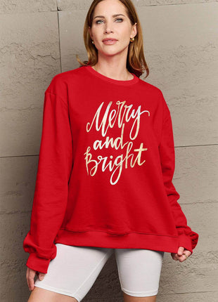 Simply Love Full Size MERRY AND BRIGHT Graphic Sweatshirt - MimiStylez