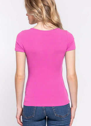 ACTIVE BASIC Lace Up Short Sleeve Rib Knit T-Shirt - MimiStylez