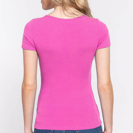 ACTIVE BASIC Lace Up Short Sleeve Rib Knit T-Shirt - MimiStylez