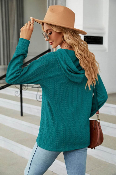 Cable-Knit Long Sleeve Hoodie - MimiStylez