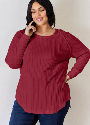 Basic Bae Full Size Ribbed Round Neck Slit T-Shirt - MimiStylez