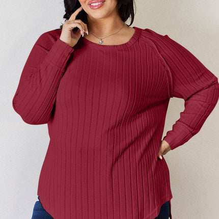 Basic Bae Full Size Ribbed Round Neck Slit T-Shirt - MimiStylez