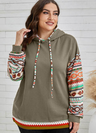 Plus Size Waffle-Knit Geometric Dropped Shoulder Hoodie - MimiStylez
