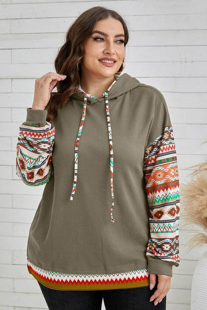 Plus Size Waffle-Knit Geometric Dropped Shoulder Hoodie - MimiStylez