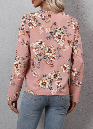Printed V-Neck Long Sleeve Blouse - MimiStylez