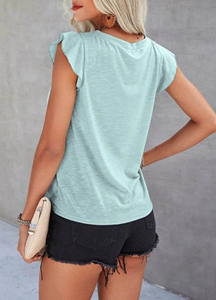 Ruffled Round Neck Cap Sleeve T-Shirt - MimiStylez