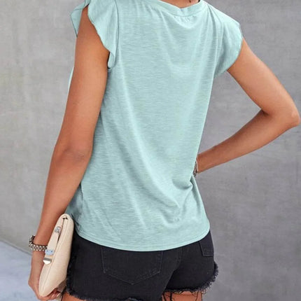 Ruffled Round Neck Cap Sleeve T-Shirt - MimiStylez