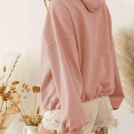Zip-Up Dropped Shoulder Hoodie - MimiStylez