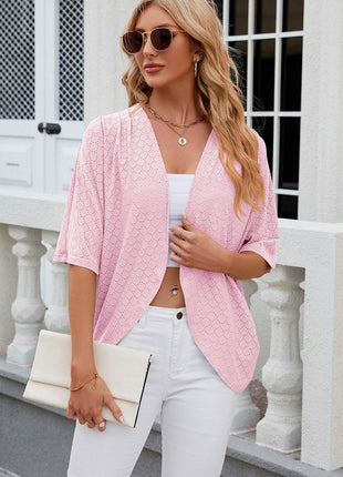 Eyelet Open Front Half Sleeve Cardigan - MimiStylez