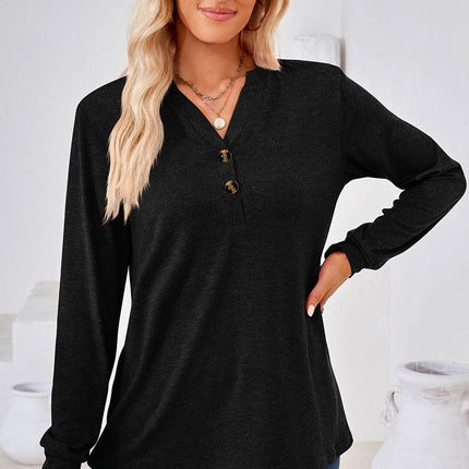 Notched Long Sleeve T-Shirt - MimiStylez