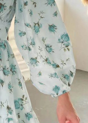 Full Size Floral Print Lace Detail V-Neck Mini Dress Plus SIze - MimiStylez