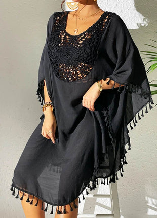 Tassel Cutout Scoop Neck Cover-Up Dress - MimiStylez
