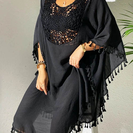 Tassel Cutout Scoop Neck Cover-Up Dress - MimiStylez