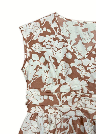 Printed V-Neck Cap Sleeve Midi Dress - MimiStylez