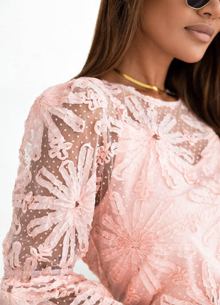 Flower Dotted Ruffled Sleeve Mesh Top - MimiStylez